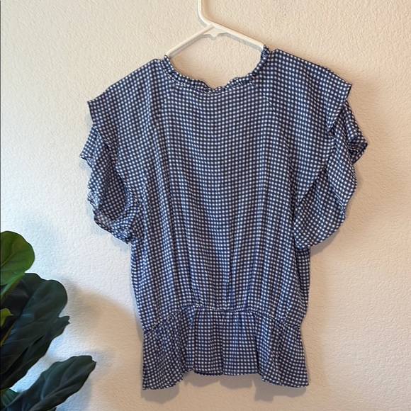Lazy Sundays Blue and White gingham Ruffled Flutter Sleeve Blouse - Picture 6 of 7
